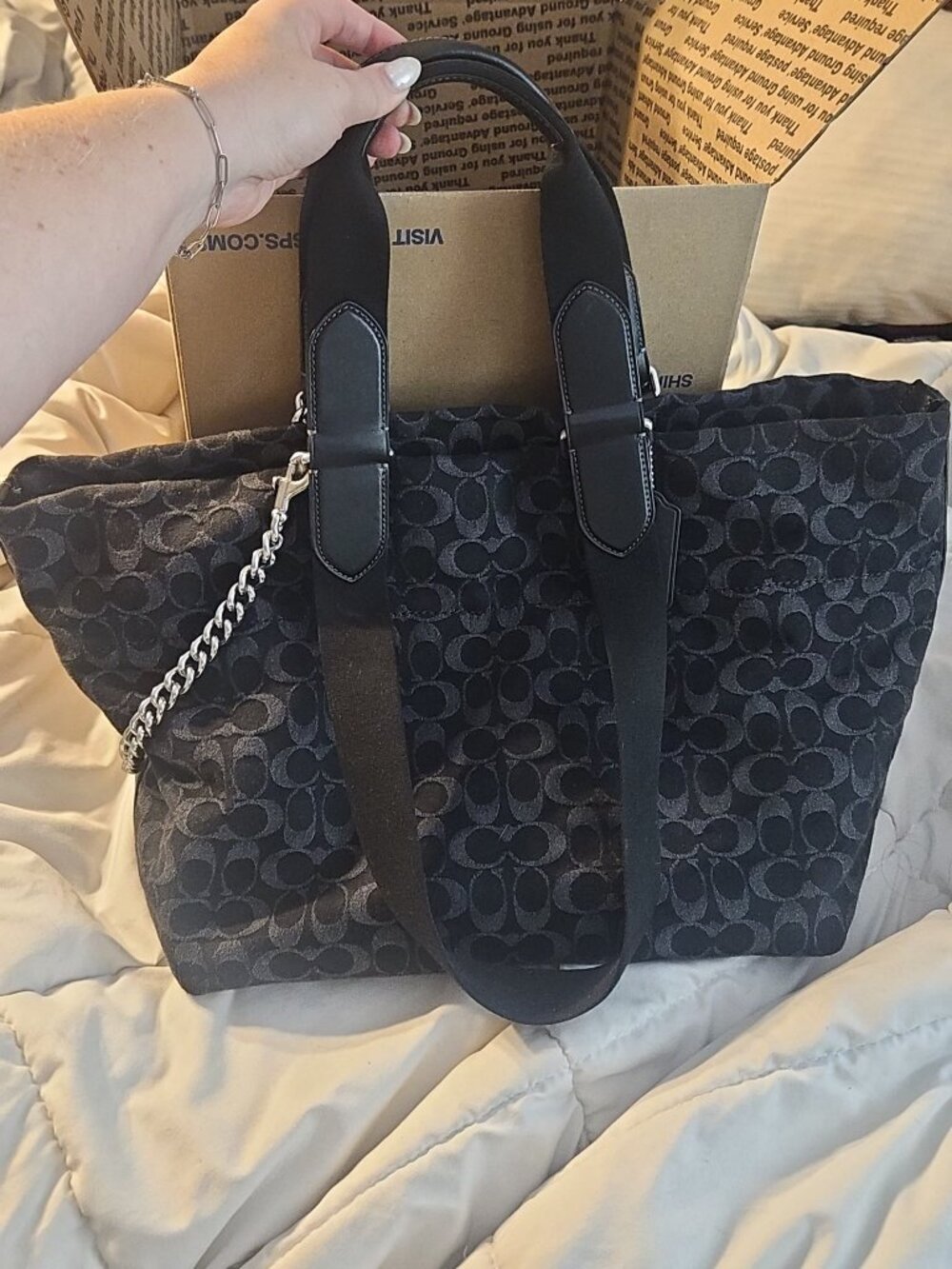 Bundle Coach Tour Tote Bag in Signature Denim w/ coach tote insert+ coach chain